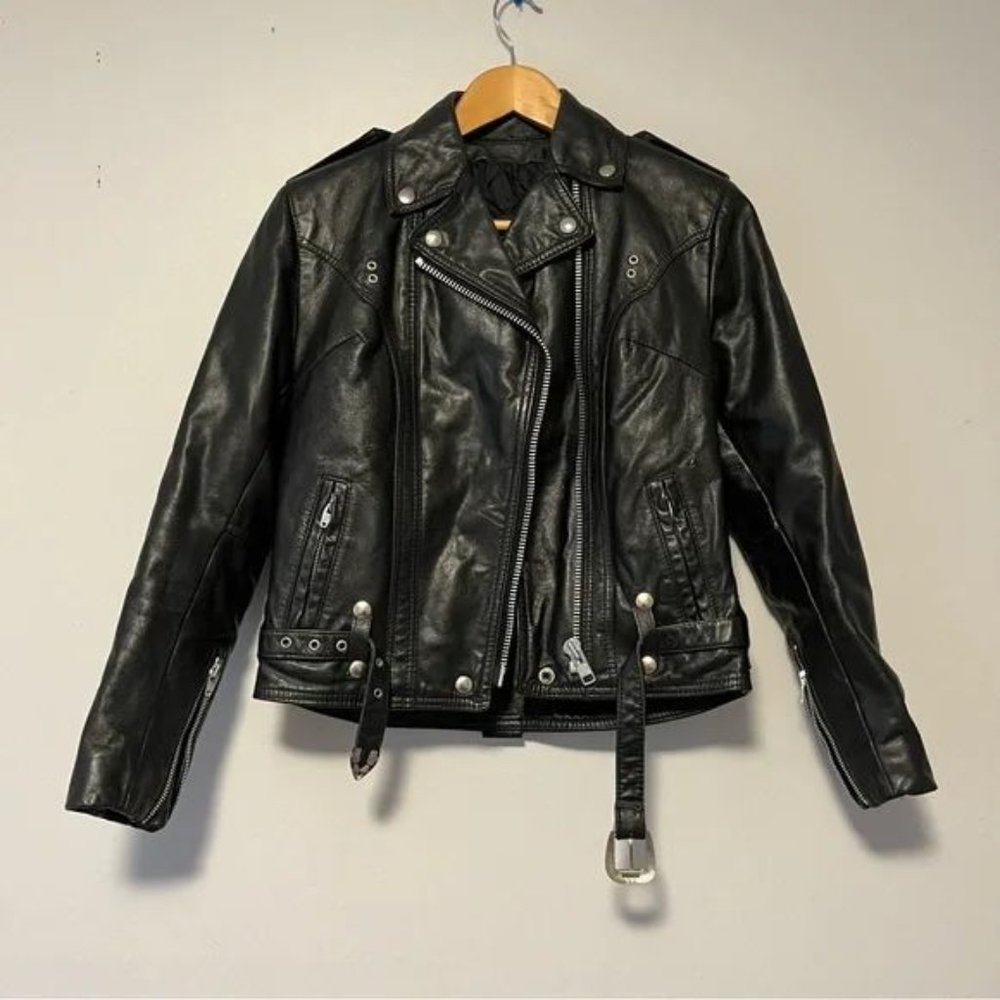 Vintage Bristol Golden crown premium leather jacket Moto style with belt size 8